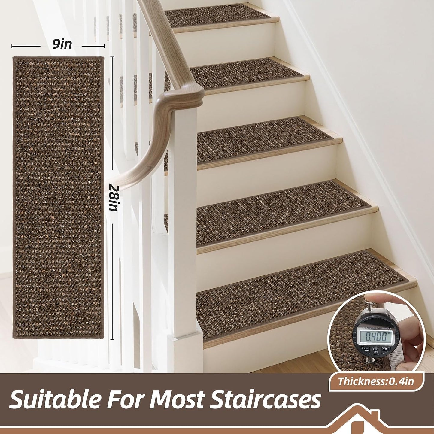BEQHAUSE Stair Treads for Wooden Steps 28inX9in, Carpet Stair Treads Non Slip Indoor, Machine Washable Stair Runners for Kids Elders and Pets, Carpet for Stair Rugs Mat, TPE Backing, 4pcs, Taupe