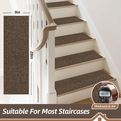 BEQHAUSE Stair Treads for Wooden Steps 28inX9in, Carpet Stair Treads Non Slip Indoor, Machine Washable Stair Runners for Kids Elders and Pets, Carpet for Stair Rugs Mat, TPE Backing, 4pcs, Taupe