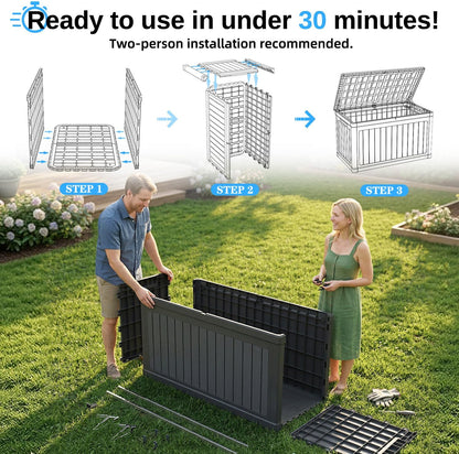 200 Gallon Deck Box, Resin Outdoor Waterproof Storage Box, Lockable Storage Box With Handle for Patio Furniture - Garden Tools - Swimming Pool Tools UV Resistant, Black