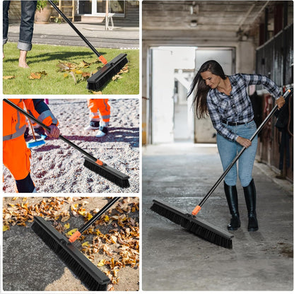 TreeLen 24 Inches Push Broom Outdoor Heavy Duty Floor Scrub Brush with Long Handle Stiff Bristles Broom for Patio Yard Garage Deck Driveway Concrete Floor Cleaning