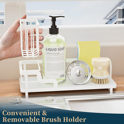 Consumest Sponge Holder for Kitchen Sink - Sink Caddy Organizer with Water Absorbing Stone Tray, Detachable Brush Holder, Stainless Steel Kitchen Counter Organizer Rack, Black