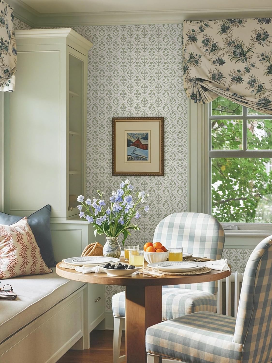 Dimoon 17.3''x78.7'' Peel and Stick Wallpaper Floral Cute Contact Paper Vintage Village Country Cottage Wallpaper Farmhouse Yellow Beige Renter Friendly Geometry Waterproof Embossed Kitchen Bedroom
