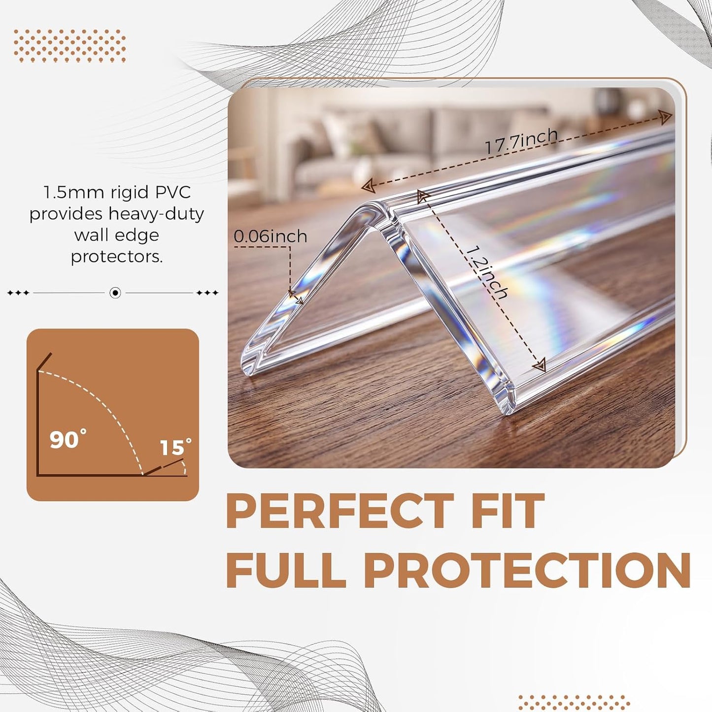 Wall Corner Protector, 17.7" Clear Corner Wall Guard, Self Adhesive Plastic Corner Guards for Walls, Rigid PVC Edge Protection Strip, 6 Pack