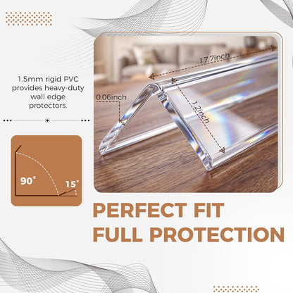 Wall Corner Protector, 17.7" Clear Corner Wall Guard, Self Adhesive Plastic Corner Guards for Walls, Rigid PVC Edge Protection Strip, 6 Pack