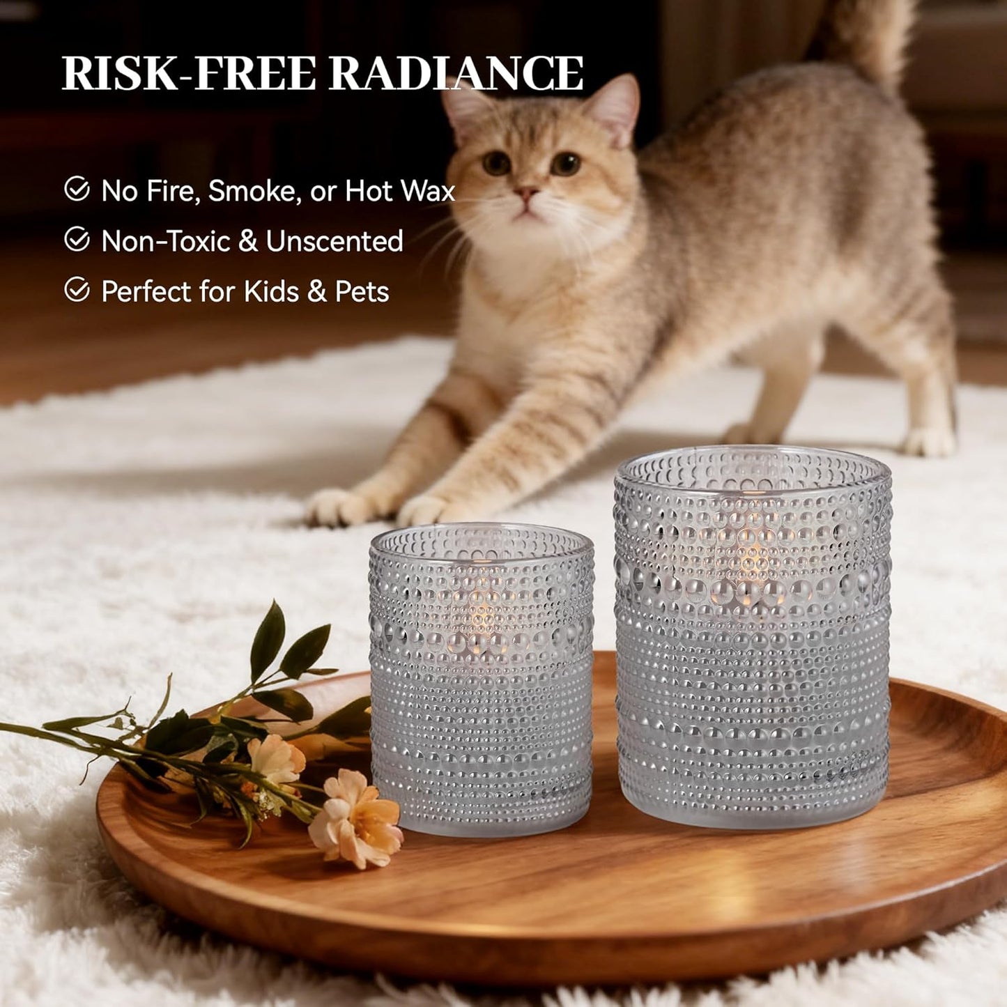 Dotted Glass Flameless Candles with Remote Timer, Real Wax Battery Operated LED Pillar Candles with 3D Flickering Flame for Festival Wedding Home Party Decor, 3" x 4", 4" x 5", Set of 2 (White)