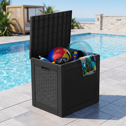 35 Gallon Outdoor Storage Box, Waterproof Resin Deck Box with Lockable Lid – Storage Cabinet for Patio Furniture, Pool Supplies, Garden Tools – Indoor & Outdoor Use