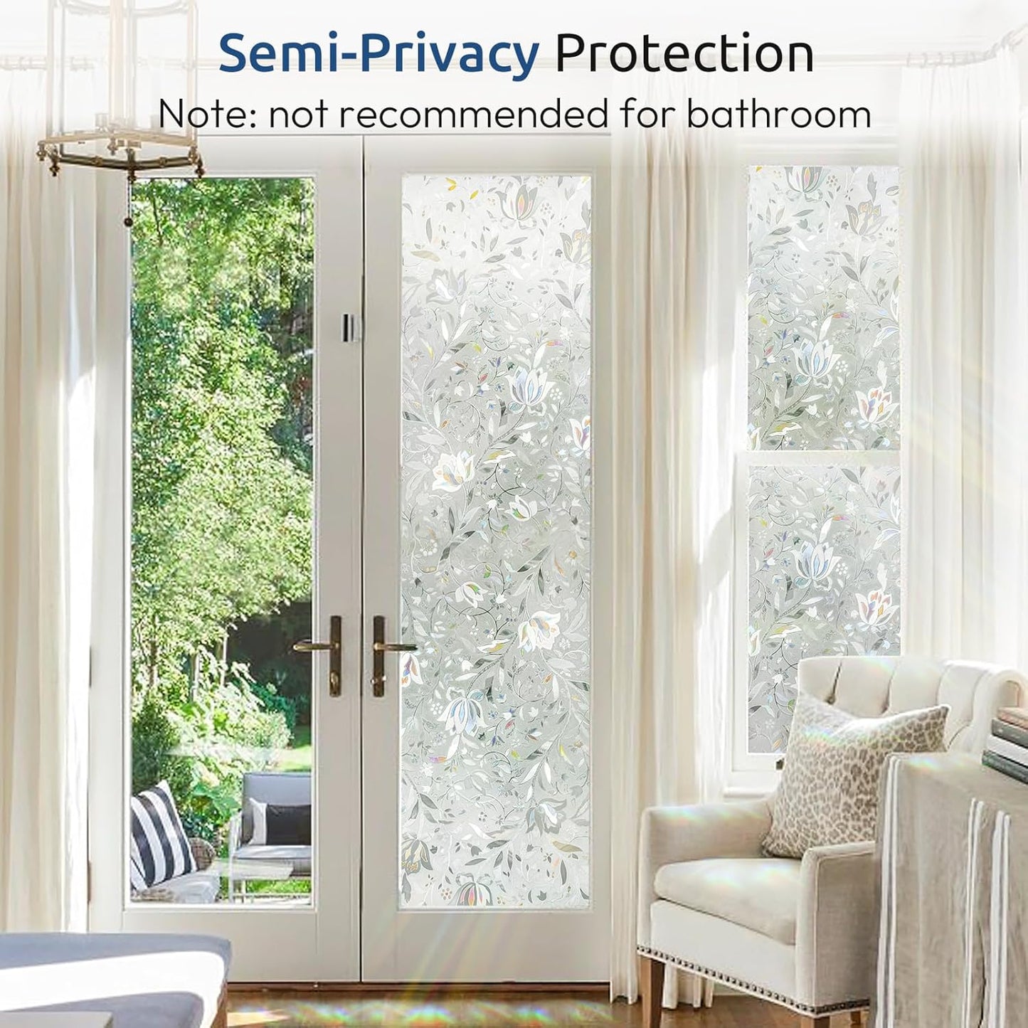 rabbitgoo Window Privacy Film, Decorative Stained Glass Window Film, Sun Blocking Glass Clings, Renter-Friendly Static Cling Frosted Sticker Covering for Home Door, Rainbow Tulip 17.5" X 78.7"