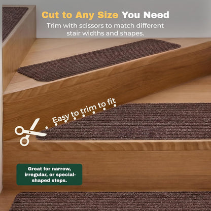 MBIGM 8" X 30" (15 in Pack) Nonslip Carpet Stair Treads Non-Skid Safety Rug Slip Resistant Indoor Runner for Kids Elders & Pets with Reusable Adhesive - Brown - Non Slip Stair Treads Indoor