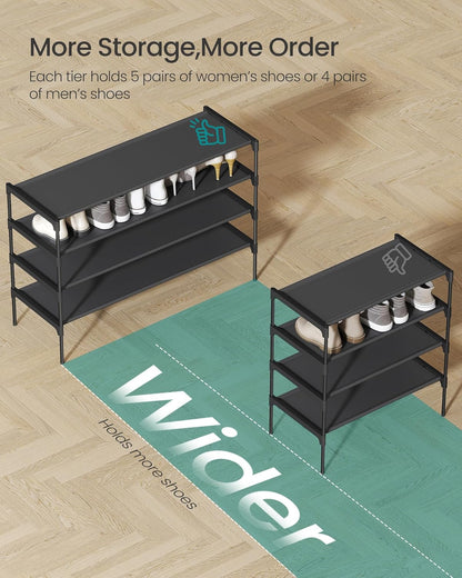 SONGMICS Shoe Rack, 2-Tier Shoe Storage Organizer, Space-Saving, 11.7 x 16.5 x 12.2 Inches, Entryway, Metal Frame, Non-Woven Fabric Shelves, Ink Black ULSH012BH01