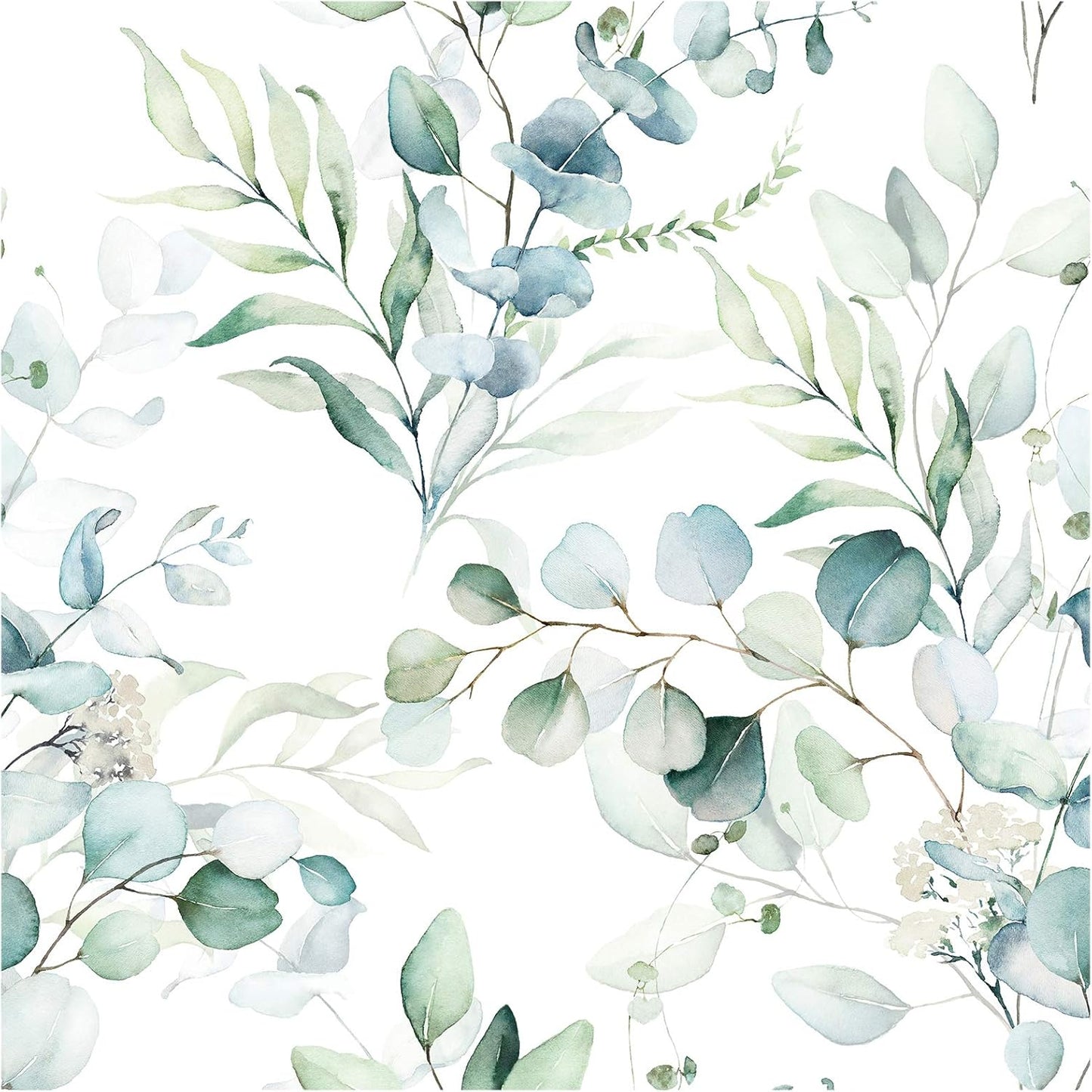 HAOKHOME Peel and Stick Wallpaper Boho Green/White Botanical Leaf Floral Wall Mural Home Nursery Decor Renter Friendly Wallpaper 17.3in x 9.8ft