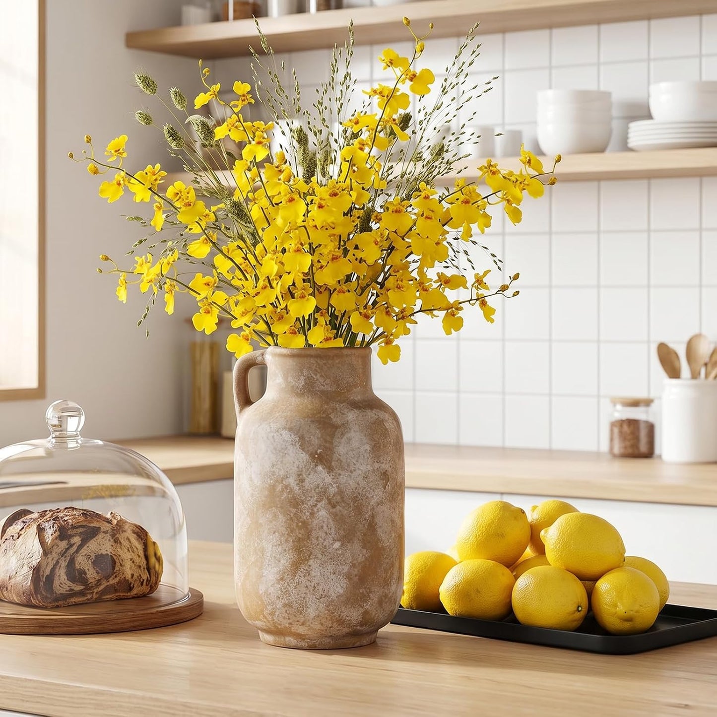 CUCUMI Ceramic Vase Set of 5, Home Decor Farmhouse Décor Handmade Pottery Vases for Pampas Grass, Dried Fresh Flowers, Table, Living Room, Kitchen, Shelf, Entryway Mantel Neutral Tones