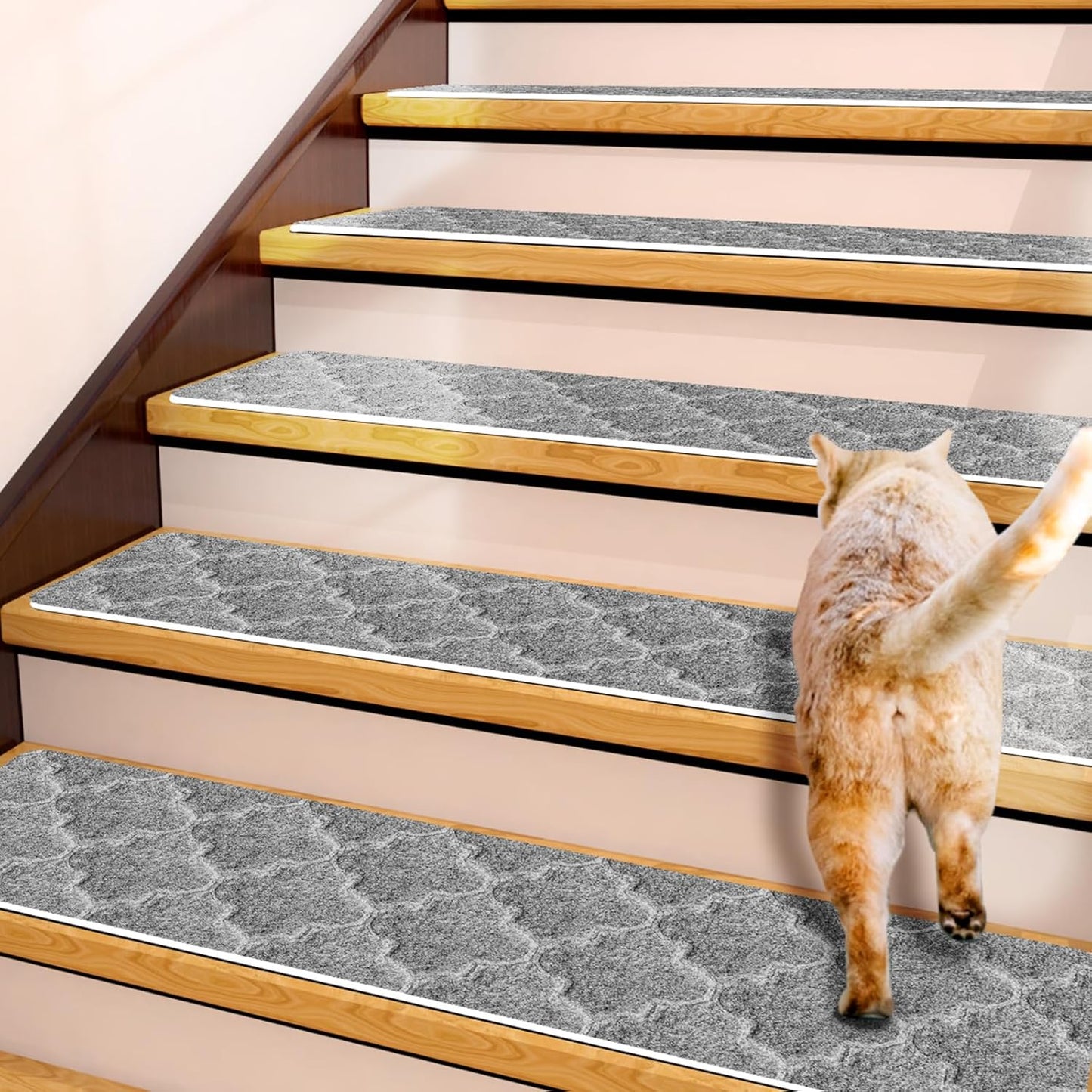 15 Pack Non Slip Stair Treads,8" X 30" Non Slip Carpet Stair Treads with Reusable Adhesive Rubber Backing,Staircase Step Treads Carpet Treads for Wooden Steps Indoor (Dark Gray)