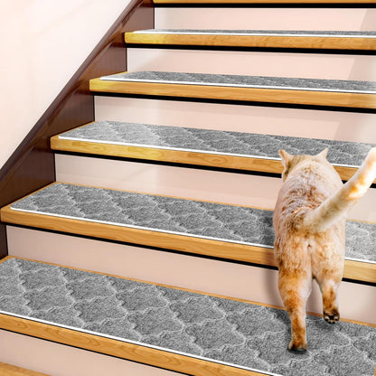 15 Pack Non Slip Stair Treads,8" X 30" Non Slip Carpet Stair Treads with Reusable Adhesive Rubber Backing,Staircase Step Treads Carpet Treads for Wooden Steps Indoor (Dark Gray)