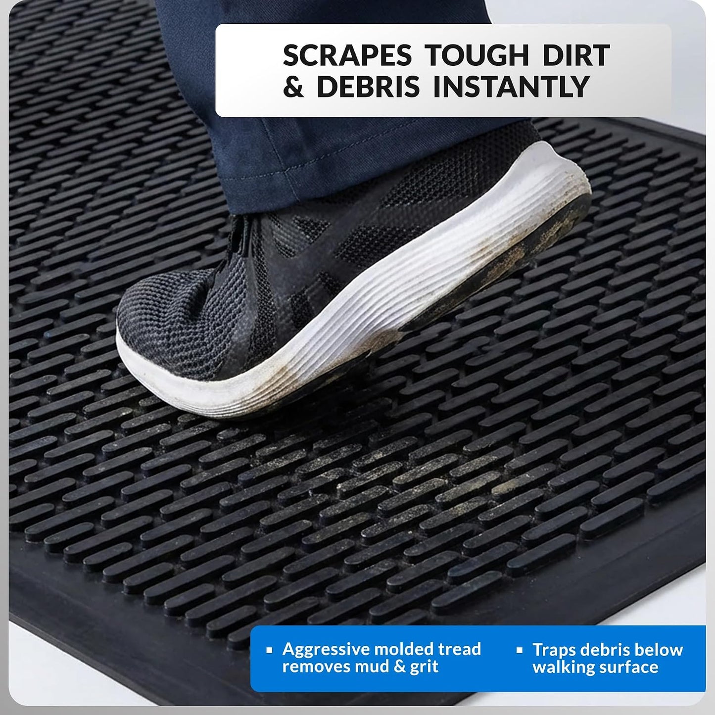 Heavy Duty Rubber Scraper Door Mat – Commercial Grade Indoor Outdoor Entry Mat, Non-Slip Low Profile Dirt Trapping Floor Mat for Front Door, Office, Garage & Store Entrance, Black (3' x 5')