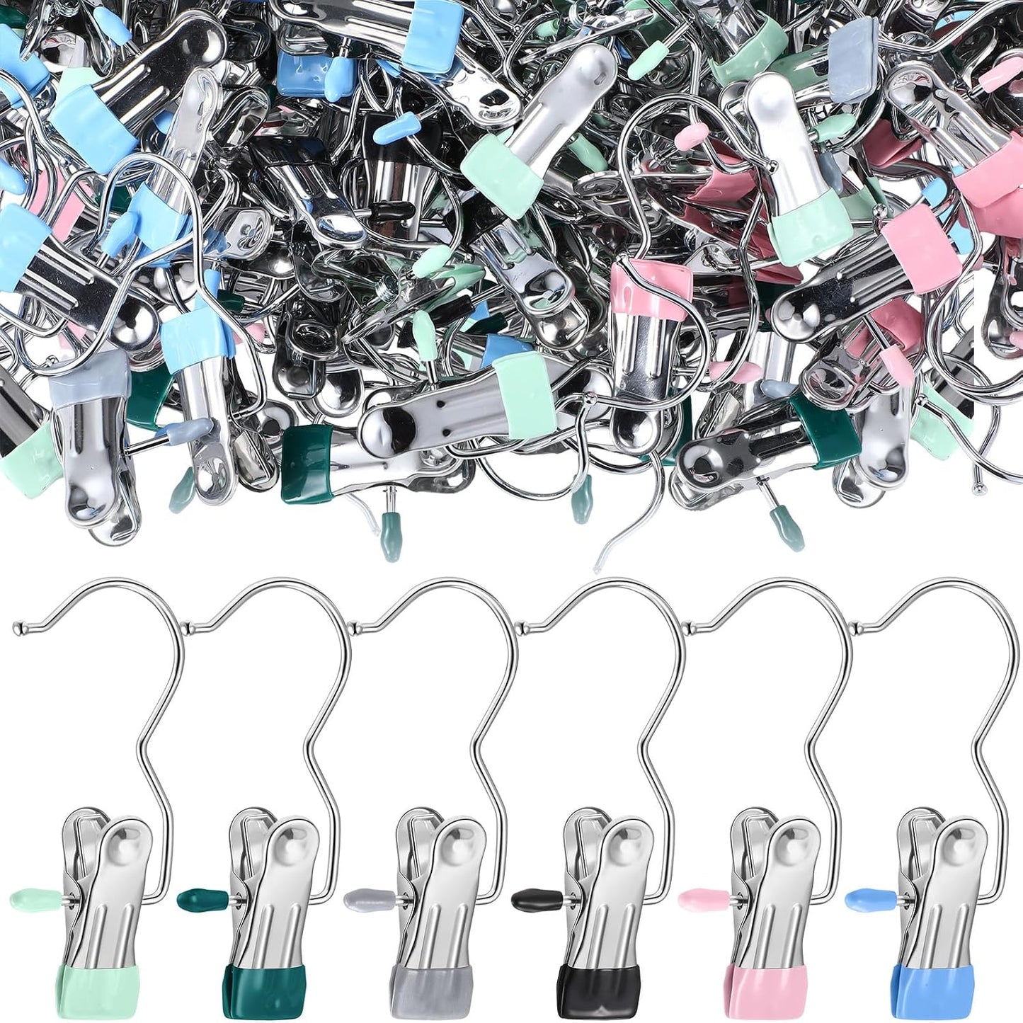 Yinder 150 Pcs Boot Hangers Clips Laundry Hooks Hanging Stainless Steel Clothes Pins Portable Clip Hangers for Closet Travel Socks Pants Handbags Hats Towels (Beige)