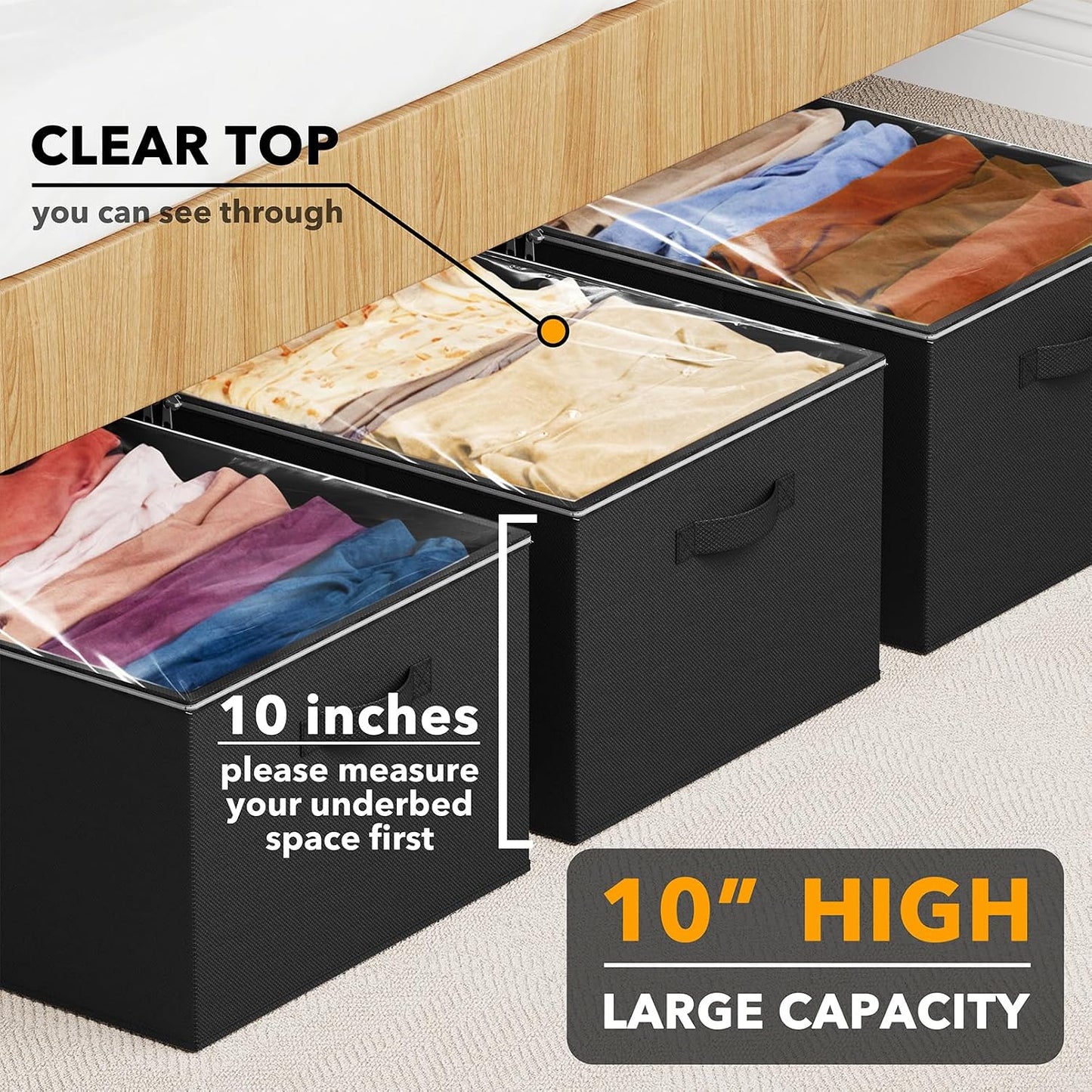 SpaceAid 3 Pack 10" High Under Bed Storage Containers, Large Underbed Storage Organizer Bins with Lids for Bedroom, Dorm, Clothes, Closet Organization, Bed Sheets and Blankets (Gray)