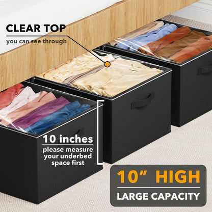 SpaceAid 3 Pack 10" High Under Bed Storage Containers, Large Underbed Storage Organizer Bins with Lids for Bedroom, Dorm, Clothes, Closet Organization, Bed Sheets and Blankets (Gray)