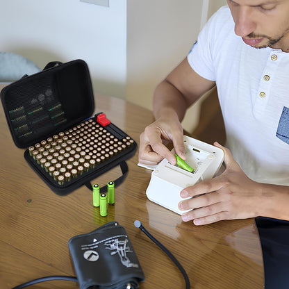 Battery Organizer Storage Case with Tester, Stores & Protects 120*AAA, 93*AA, 12*C, 16 * 9V, 8*D, 10*Coin Cell, Exceed 259 Batteries (Batteries are Not Included)
