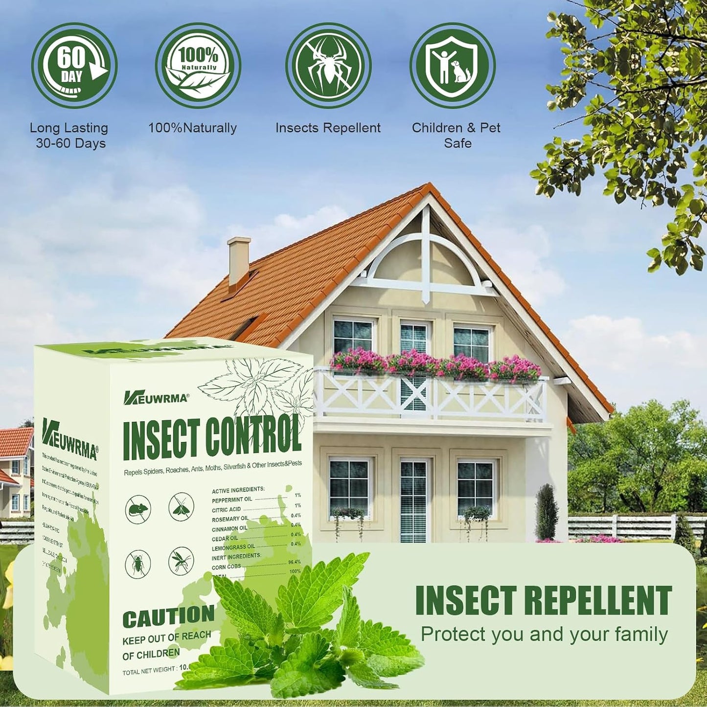 Spider Repellent Indoor Mosquito Patio Peppermint Oil Pet Safe 12 Pack | Formula natural peppermint oil,repels Insect repellent, gentle for pets and kids,For Bedroom Kitchen Basement Yard Garage