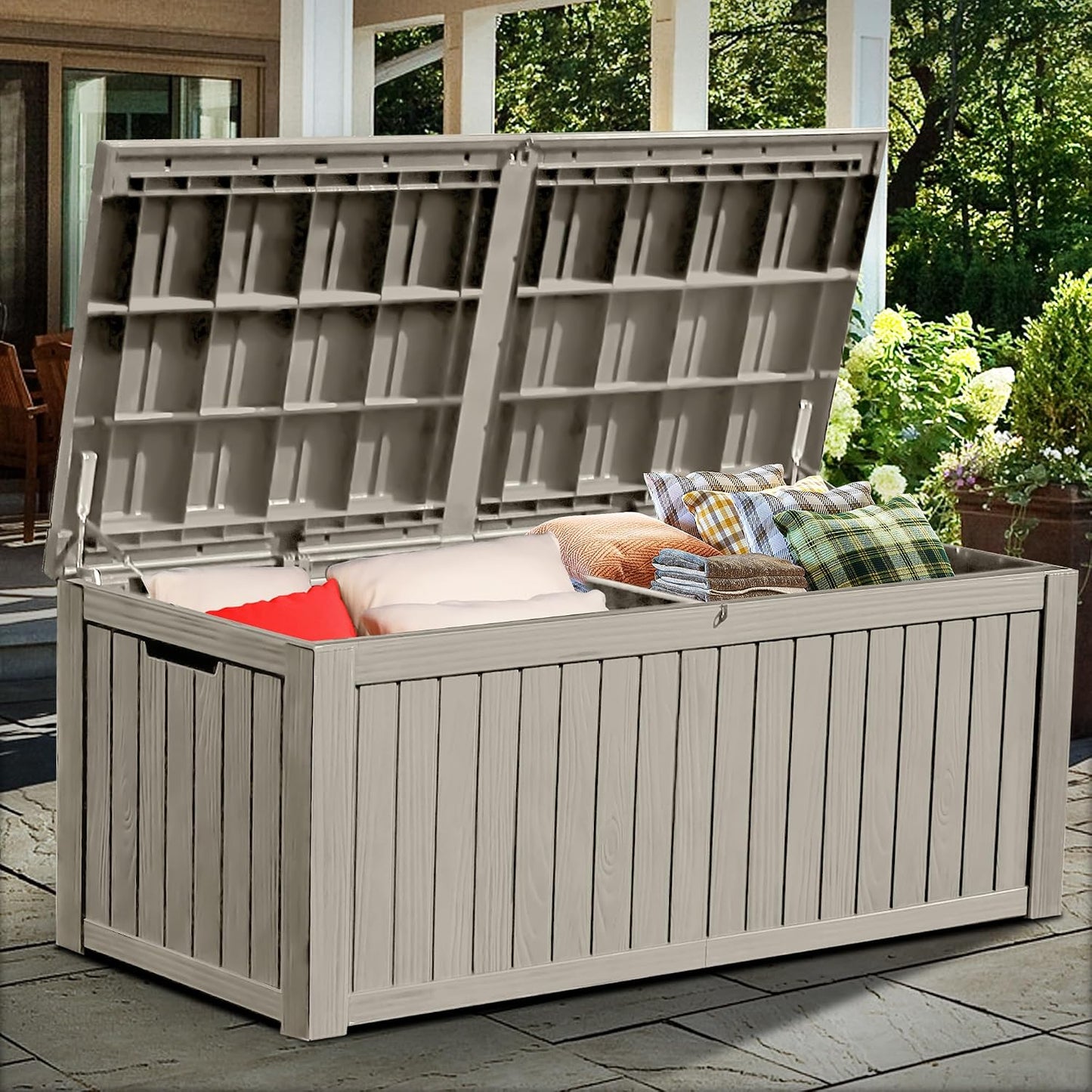 YITAHOME 31 Gallon Outdoor Storage Deck Box | Waterproof Resin Package Delivery and Storage Box with Lockable Lid for Patio Furniture Cushions, Pool Accessories, Garden