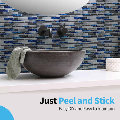 Art3d 10-Sheet Premium Stick On Kitchen Backsplash Tiles, 12"x12" Peel and Stick Self Adhesive Wall Tiles, White Marble Design