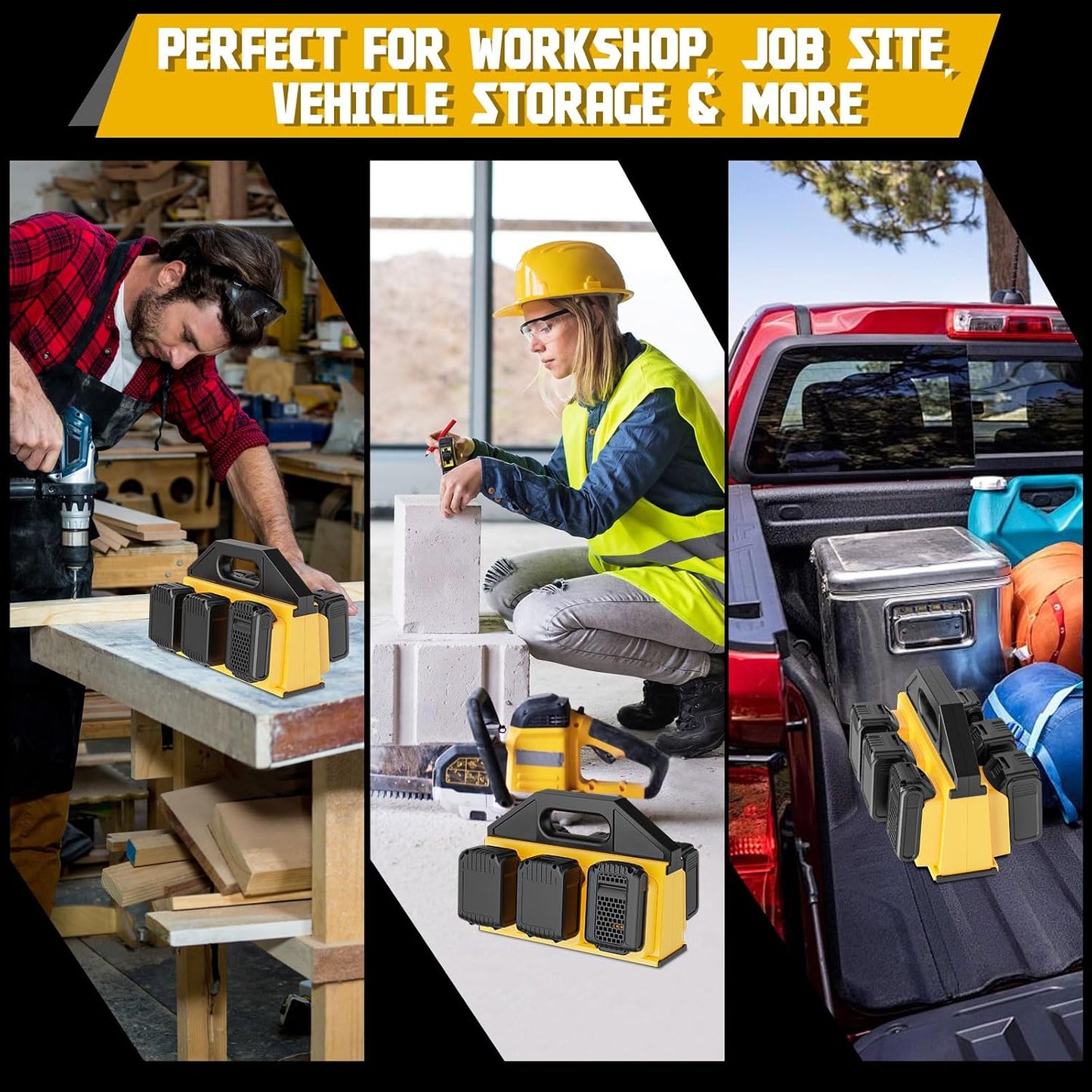 Dinftin 6-Slot Battery Caddy Holder/Carrying Case Compatible for Makita 18V Batteries - Heavy Duty ABS Organizer for 1.5Ah-12.0Ah Batteries with Handle, Non-Slip Base（Battery Not Included）