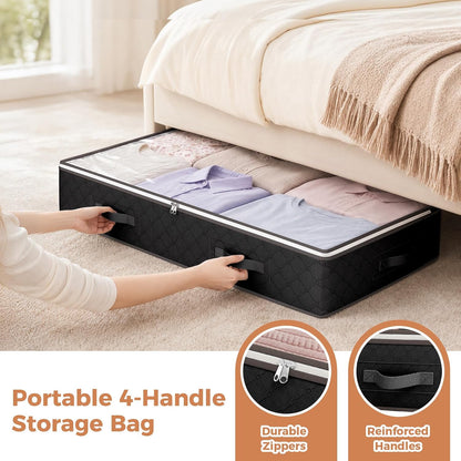 Budding Joy 90L Under Bed Storage Containers, 4 Pack Closet Organizers Grey | Foldable underbed storage bins for linen sheets, blanket, clothing, comforter, sweaters, pillows, wrapping paper
