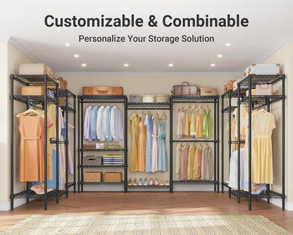 VIPEK V5 Heavy Duty Clothes Rack, Portable Closet Wardrobe with 4 Hanging Rods & 8 Shelves, Freestanding Adjustable Garment Rack for Bedroom, Walk-in Closet, 890 lbs Capacity, Black, 68.9" L