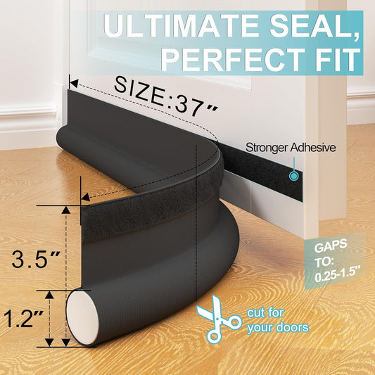 Door Draft Stopper Bottom One Sided Door Draft Blockers，37" Cutable Under Door Draft Blocker Insulator Door Sweep Weather Stripping Soundproof，Fits for Interior／Exterior Doors，1 Pack,Brown