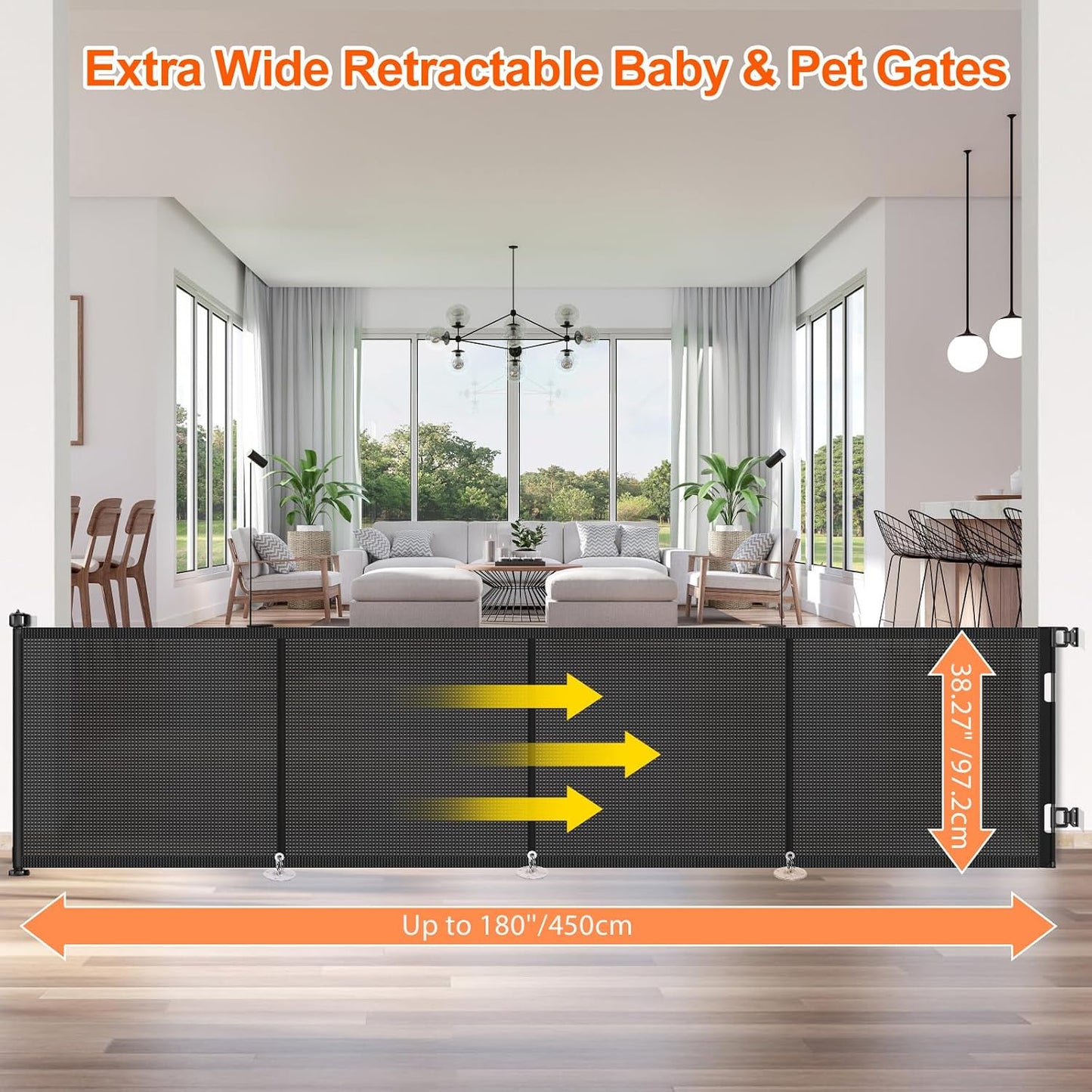 71 inch Retractable Baby Gates, EZIGO Extra Wide Baby Gate for Large Opening Extra Long Mesh Gate for Kids or Pet Dog Gate Child Safety Gate for Stairs Hallways Doorway Indoor Outdoor, Gray
