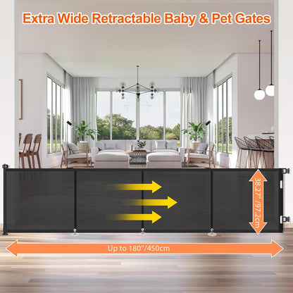 71 inch Retractable Baby Gates, EZIGO Extra Wide Baby Gate for Large Opening Extra Long Mesh Gate for Kids or Pet Dog Gate Child Safety Gate for Stairs Hallways Doorway Indoor Outdoor, Gray