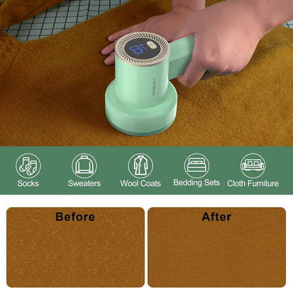 Fabric Shaver Fuzz Remover Rechargeable, HOMEASY Electric Lint Remover Shaver with 3 Blades & LED Digital Display, Sweater Couch Fabric Pill Shaver for Sweater, Couch, Furniture (White)