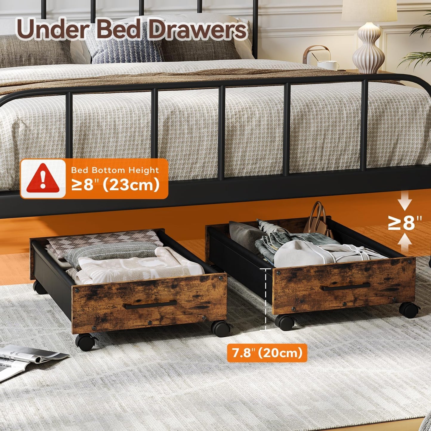 FOUCSSOMEI Under Bed Storage with Wheels, Wooden Under Bed Drawers On Wheels, Rolling Under Bed Shoe Storage, Space Saving, Rustic Brown,30L