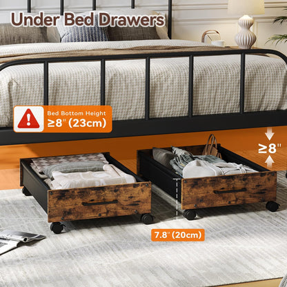 FOUCSSOMEI Under Bed Storage with Wheels, Wooden Under Bed Drawers On Wheels, Rolling Under Bed Shoe Storage, Space Saving, Rustic Brown,30L