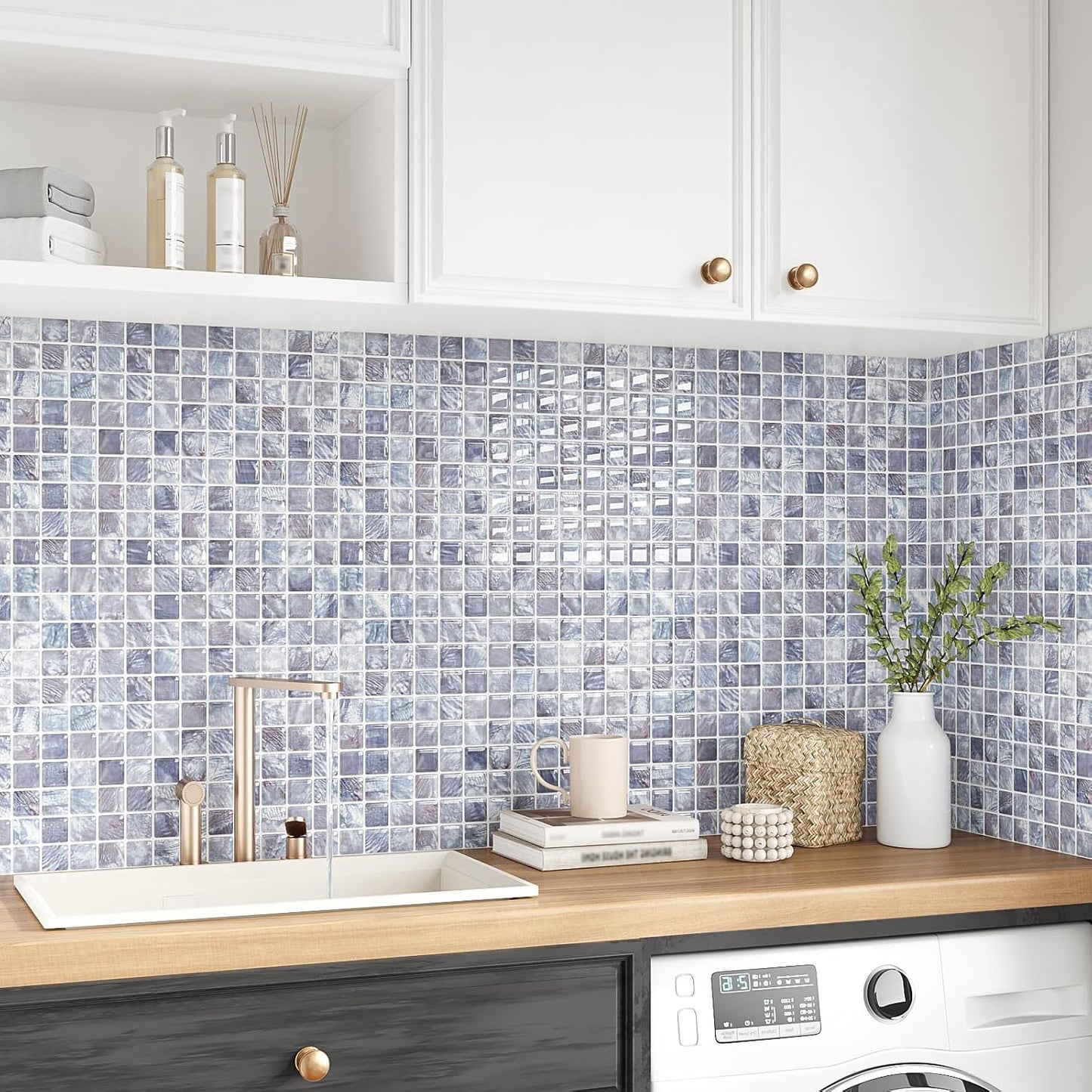 VEELIKE Cream Beige Mosaic Peel and Stick Backsplash for Kitchen Backsplash Tiles Peel and Stick Waterproof Wall Tile Stickers 12''x12'' 6 Sheet Removable Self Stick on Backsplash for Kitchen Bathroom