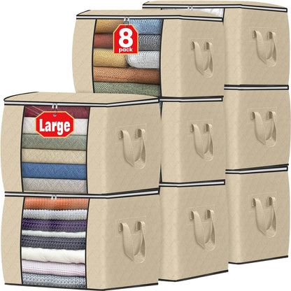 Fab totes 6 Pack Storage Bags for Clothes and Blanket, Foldable Closet Organizers and Storage with Zippers, Clear Window and Handles, Fabric Storage Bins for Sweater, Comforter, Bedding,Linen Sheets
