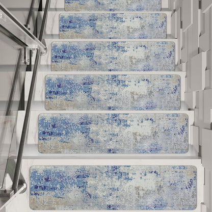 Tiveney Stair Treads Non Slip for Wooden Steps, 15PCS 8"x30" Grey Rubber Backing Stair Runner Mats, Washable Reusable Carpet for Stairs Rugs Indoor Safety Staircase Step Treads for Kids Elders Dogs