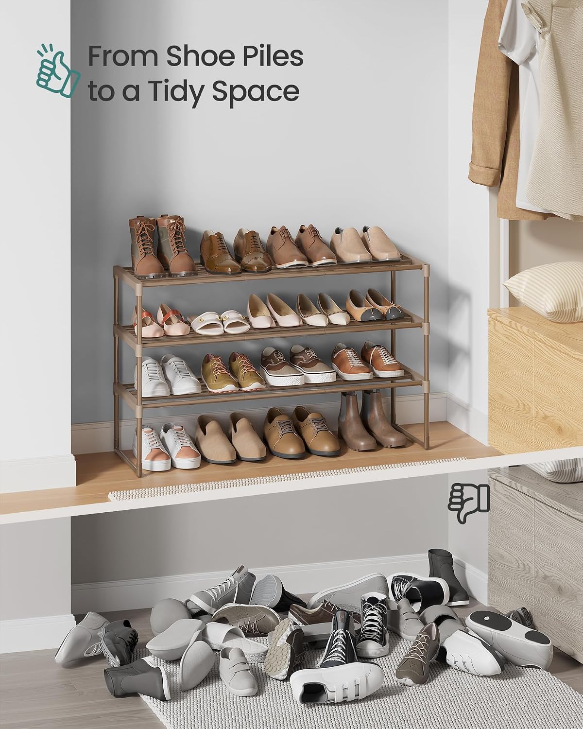 SONGMICS Shoe Rack, 6-Tier Shoe Organizer, Metal Storage Shelf, Upright or Upside Down, for 24-30 Pairs, Stackable, for Entryway, 11.8 x 36.2 x 42.7 Inches, Black ULSA306BH01