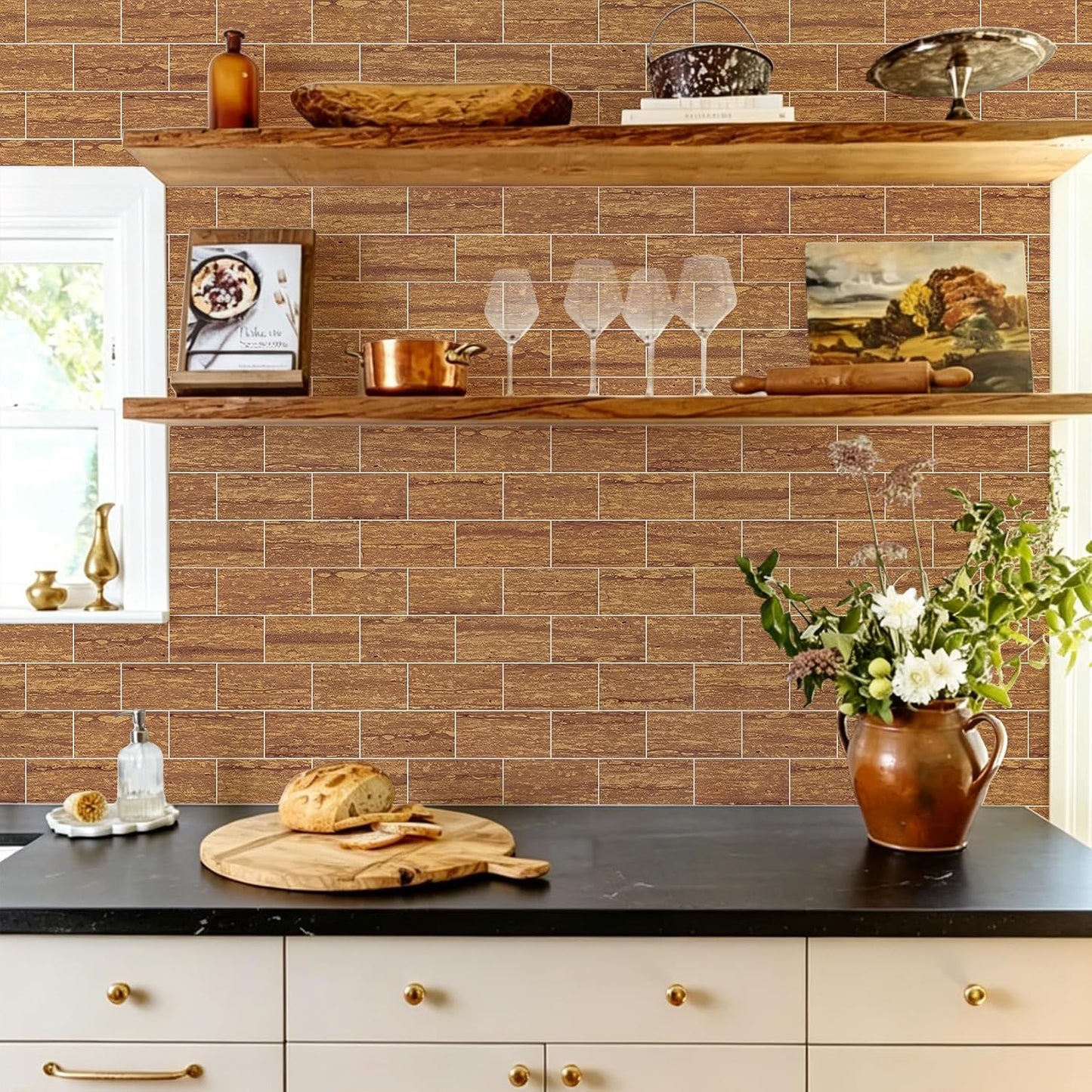Vamos Tile 100-Piece Glossy Dolomite White Peel and Stick Backsplash Tile,3''x6'' PVC Subway Tile with White Grout, Stick on Backsplash for Kitchen/Bathroom/Fireplace