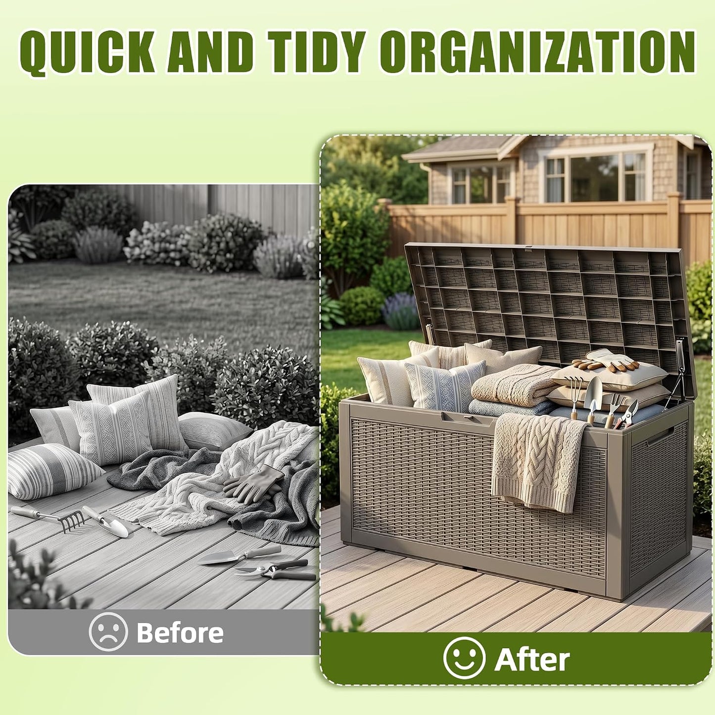ROJIK 120 Gallon Waterproof Outdoor Deck Storage Box, Lockable Resin Patio Storage Bin with Lid for Garden Tools, Patio Cushions & Outdoor Accessories(Black)