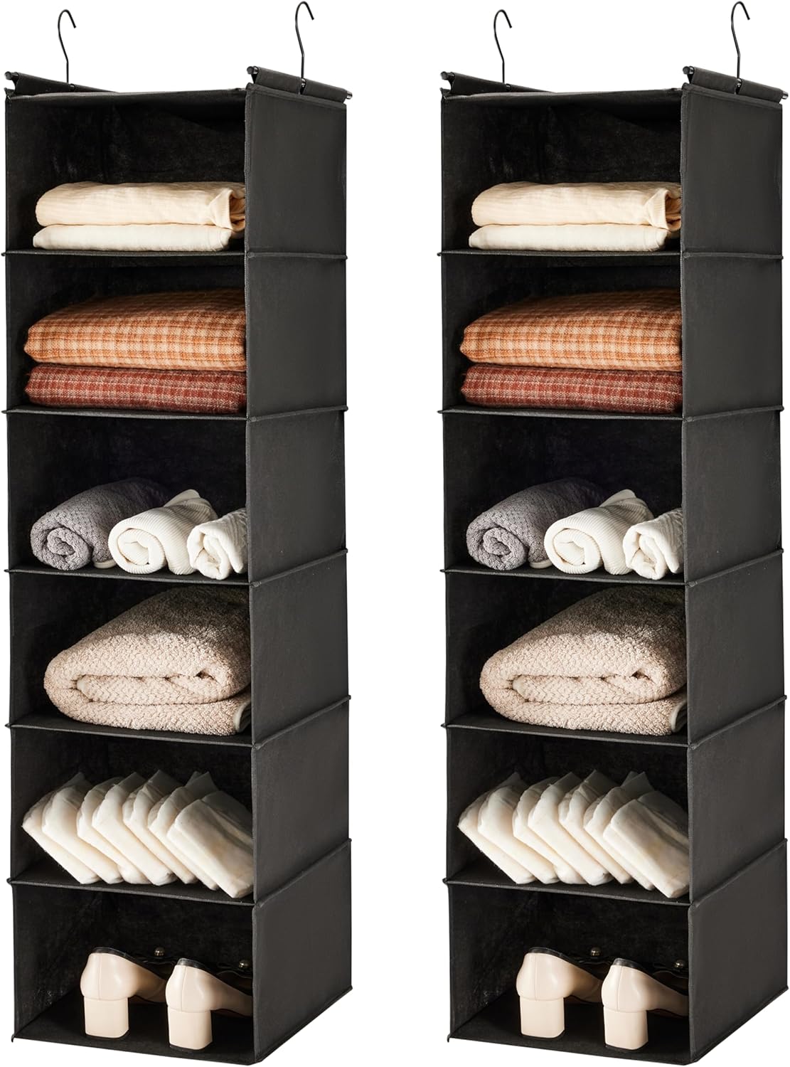 MAX Houser 6 Tier Shelf Hanging Closet Organizer, Closet Hanging Shelf with 2 Sturdy Hooks for Storage, Foldable (Grey)