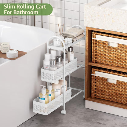 KINGRACK Slim Storage Cart with Drawer, 5-Tier Rolling Utility Cart on Wheels, Narrow Metal Cart for Space Save, Easy Assembly for Kitchen Cart, Craft Cart, Laundry, Bathroom, Nursery Organizer