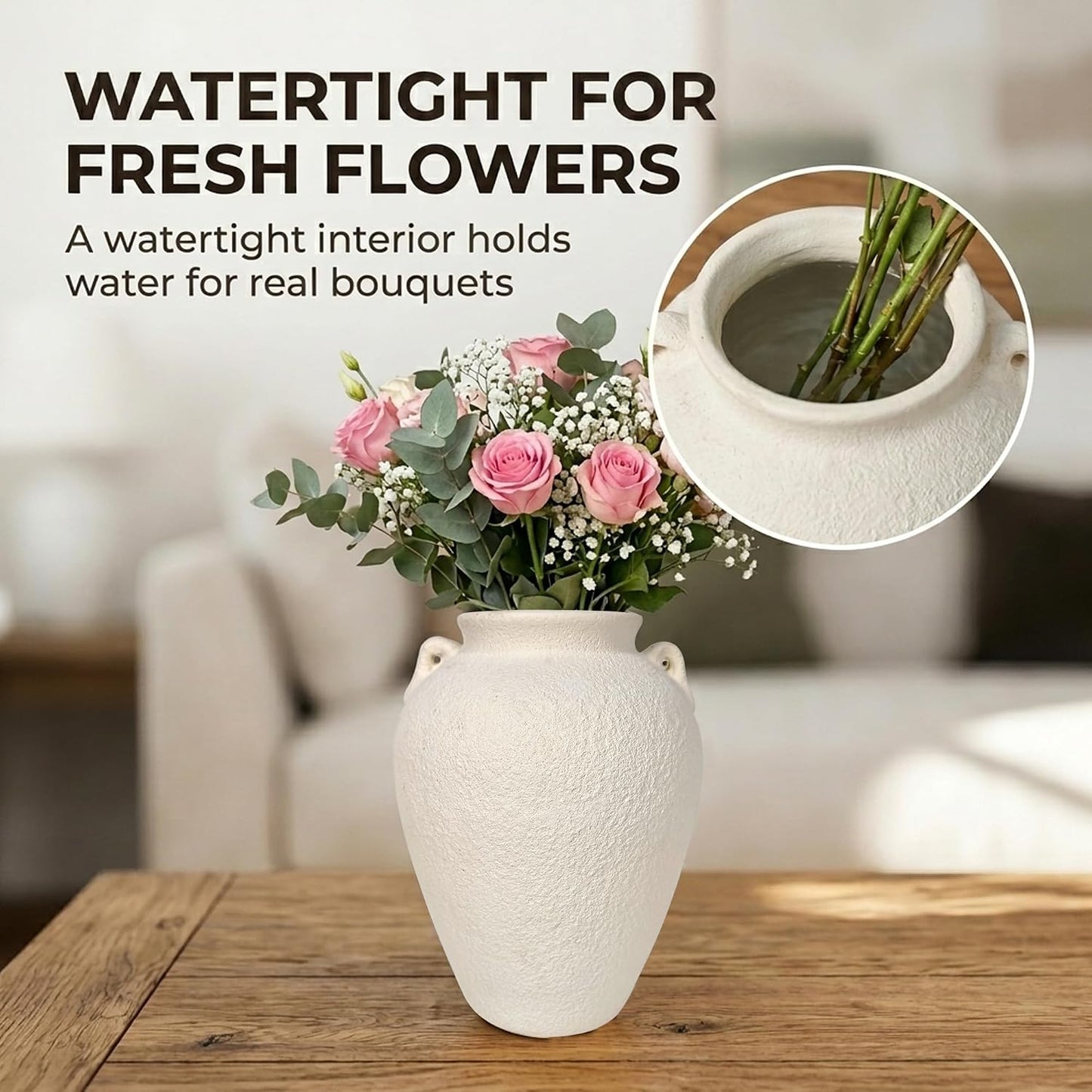 5.9" Small White Round Ceramic Vase, Coffee Table Shelf Decor