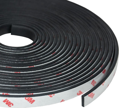 Neoprene Waterproof Rubber Foam 1/2” (w) x 1/4” (h) x 24 feet Long Weather Stripping Door Seal Insulation Shock-Absorbing 3M Self-Adhesive Tape for Door Frames, Windows – Black, 1 Continuous Roll