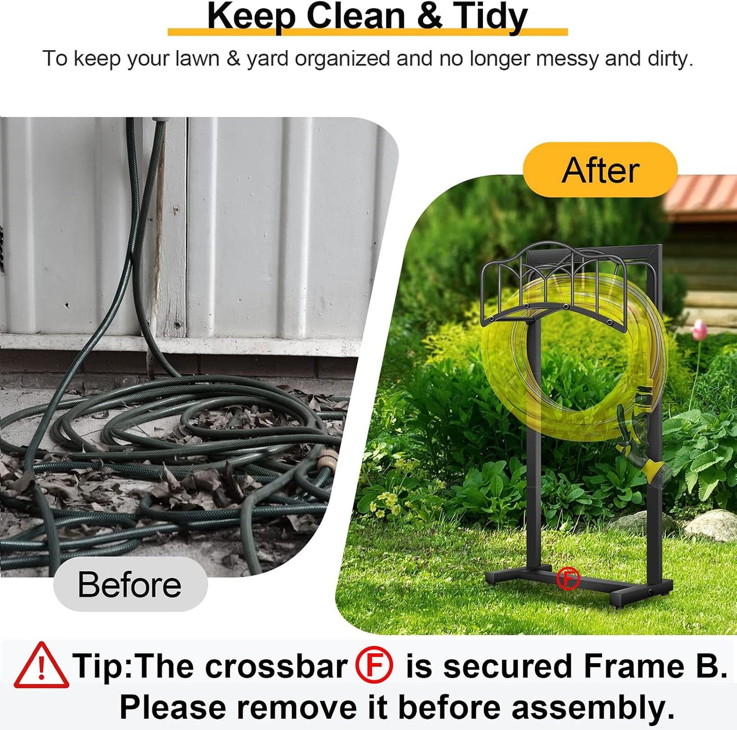 Garden Hose Holder -Upgraded Hose Holder Holds 100-feet Hose,Freestanding Heavy Duty Hose Hanger,Sturdy Hose Stand for Lawn & Yard,Black