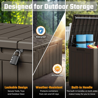 Greesum 110 Gallon Outdoor Storage Box with Lockable Lid, All-Weather for Patio Furniture, Pool Supplies & Garden Tools, Waterproof, UV-Resistant Large Deck Box, Dark Black