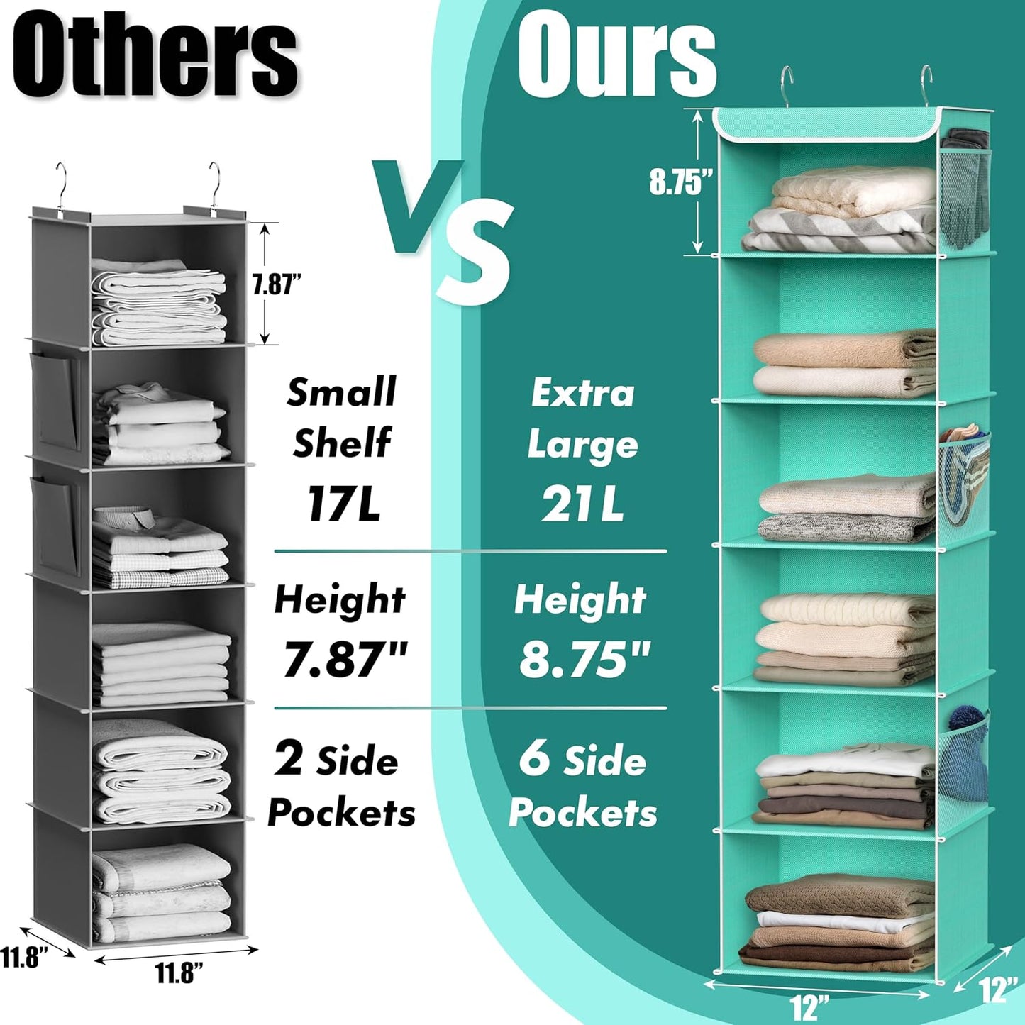 Simple Houseware 6 Shelf Hanging Closet Organizer, Gray