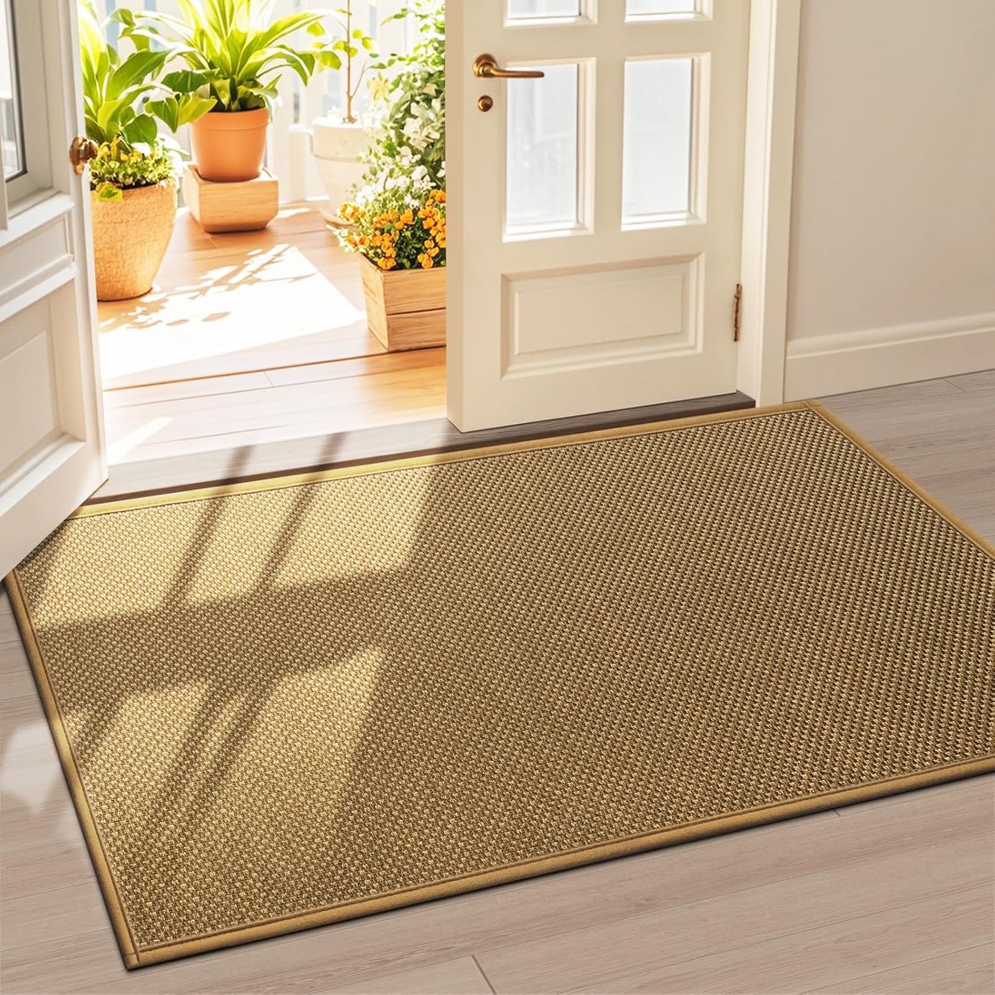 LEKEEPGO Door Mat 17"x29", Non Slip Door Mat Indoor Entrance, Rubber Backing Indoor Door mats Washable Absorbent Low-Profile Doormat Front Entryway Entry Resist Dirt Inside Door Mats, Khaki