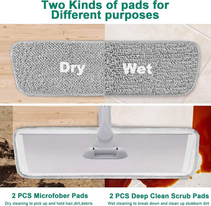 18" Professional Microfiber Mop Floor Cleaning System, Flat Mop with Stainless Steel Handle, 4 Reusable Washable Mop Pads, Wet and Dust Mopping for Hardwood, Vinyl, Laminate, Tile Cleaning