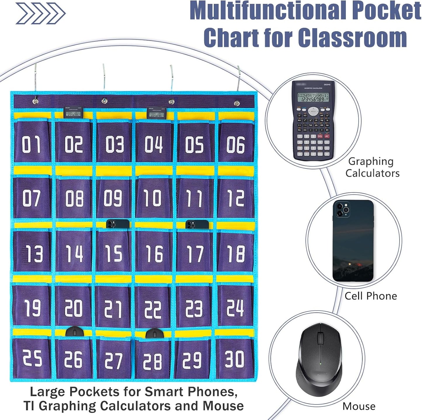 Loghot 36 Numbered Pockets Classroom Pocket Chart for Cell Phone Holder | Wall Door Hanging Pocket Organizer for Phone Calculator Holder, Phone Pouch for School Classroom & Office Phone Management